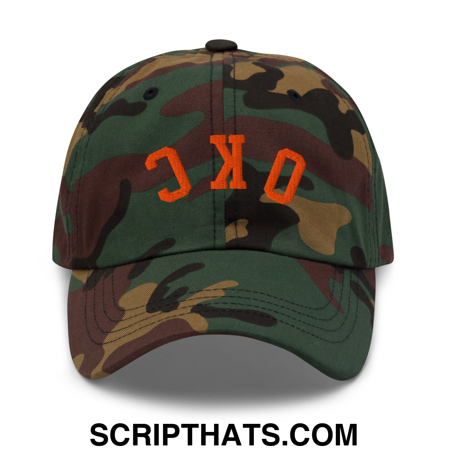 Upside Down OKC Oklahoma City Basketball Embroidered Unstructured Dad Hat Green Camo