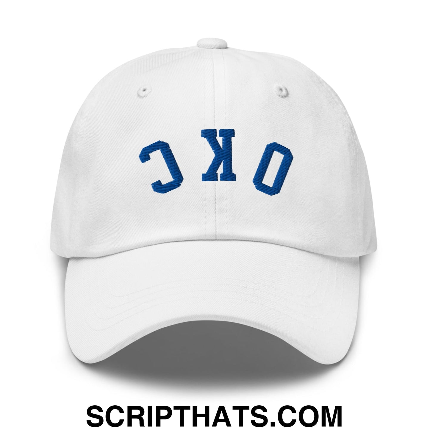 Upside Down OKC Oklahoma City Basketball Embroidered Unstructured Dad Hat White