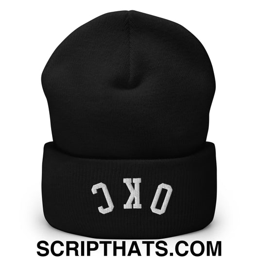 Upside Down OKC Oklahoma City Embroidered Cuffed Knit Beanie Black
