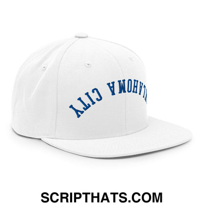 Upside Down Oklahoma City Basketball Embroidered Flat Bill Brim Snapback Hat White