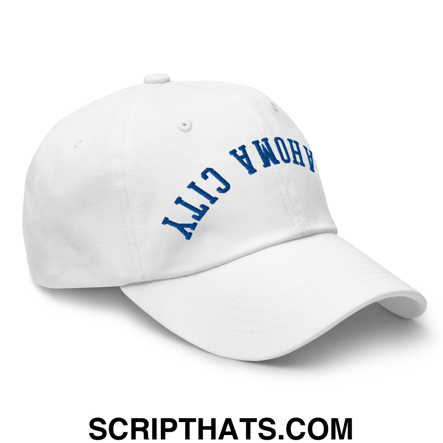 Upside Down Oklahoma City Basketball Embroidered Unstructured Dad Hat White