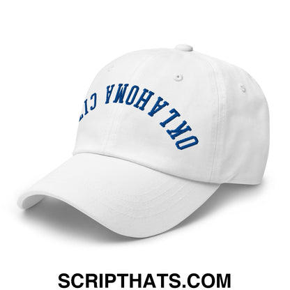 Upside Down Oklahoma City Basketball Embroidered Unstructured Dad Hat White