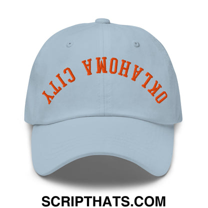 Upside Down Oklahoma City Basketball Embroidered Unstructured Dad Hat Light Blue