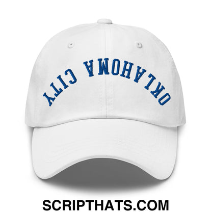 Upside Down Oklahoma City Basketball Embroidered Unstructured Dad Hat White