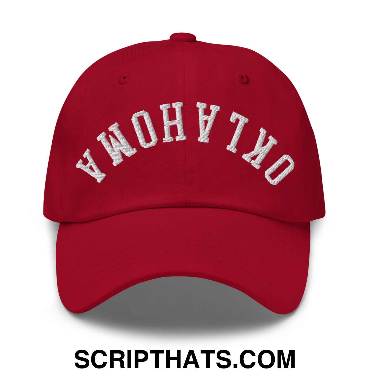 Upside Down Oklahoma Embroidered Unstructured Dad Hat Cranberry