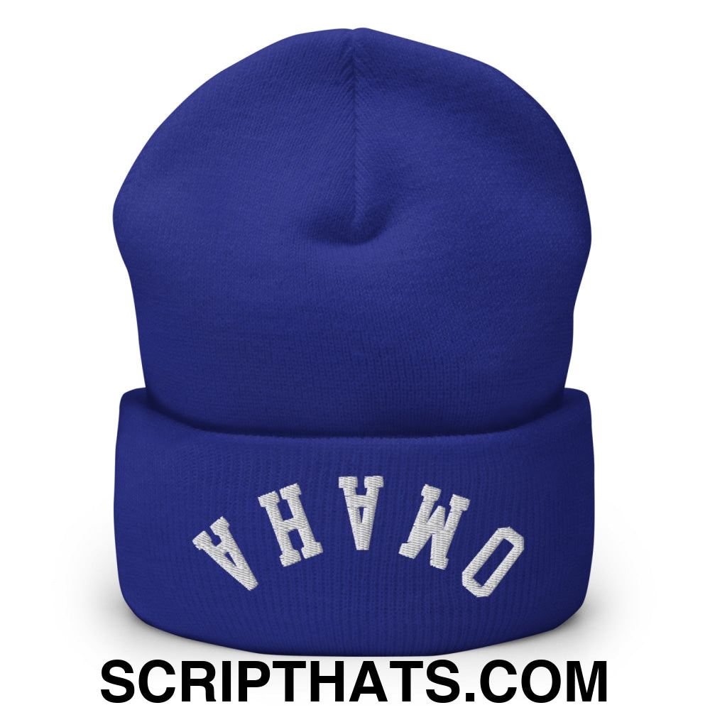 Upside Down Omaha Embroidered Cuffed Knit Beanie Royal