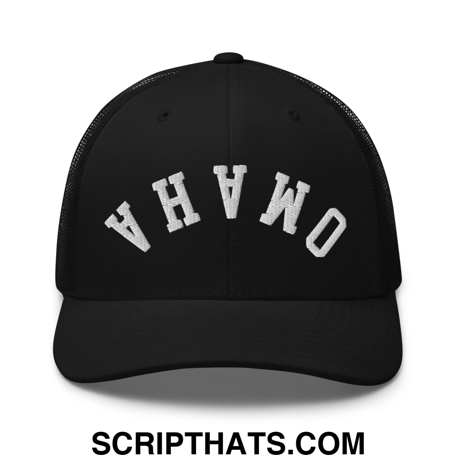 Upside Down Omaha Embroidered Mesh Trucker Hat Black