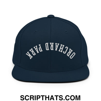 Upside Down Orchard Park Embroidered Flat Bill Brim Snapback Hat Dark Navy