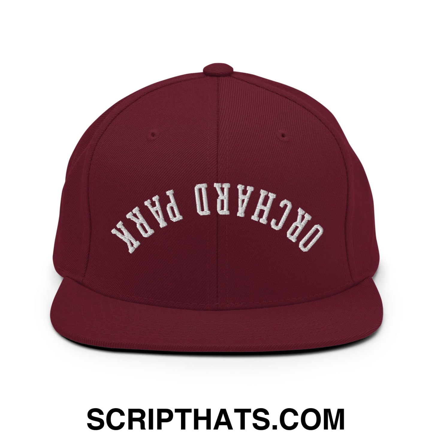 Upside Down Orchard Park Embroidered Flat Bill Brim Snapback Hat Maroon