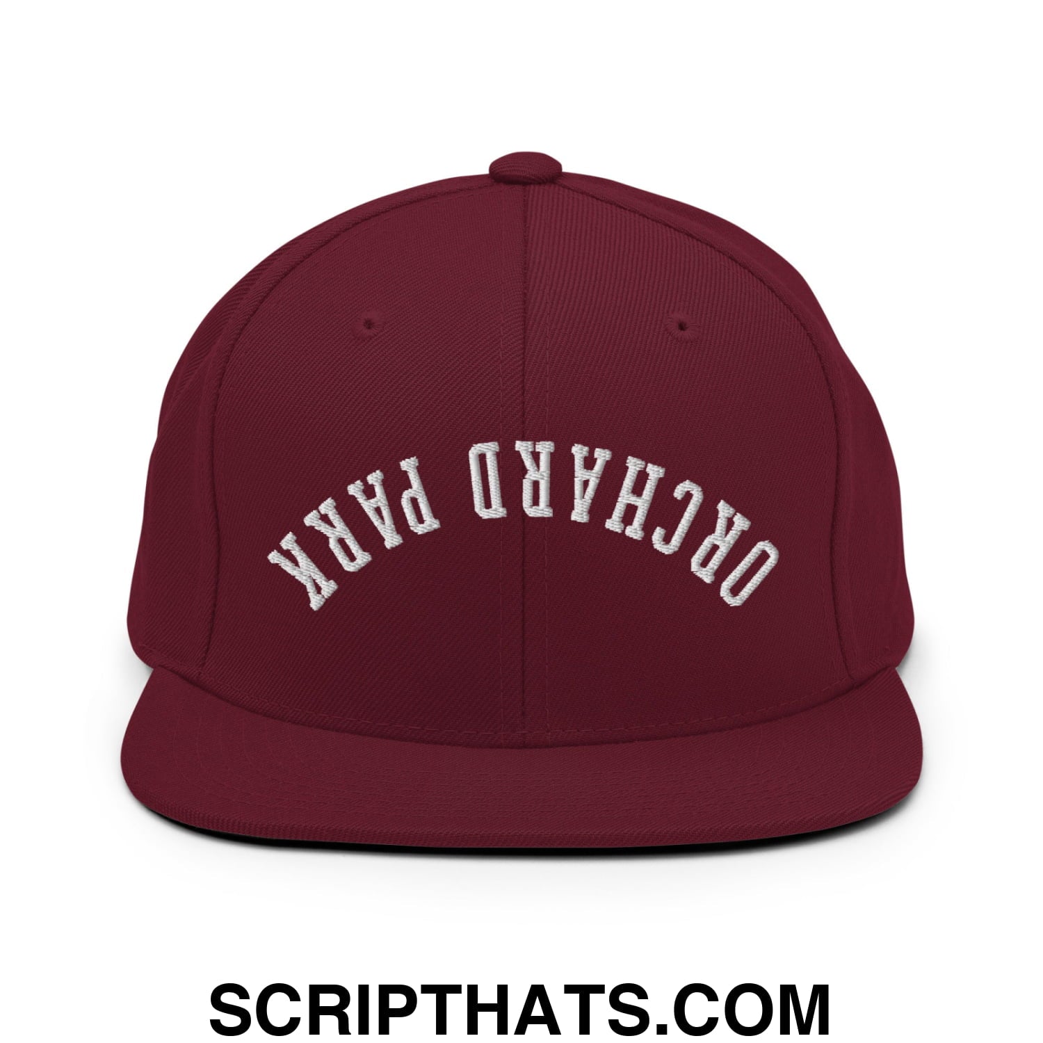 Upside Down Orchard Park Embroidered Flat Bill Brim Snapback Hat Maroon