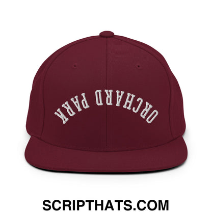 Upside Down Orchard Park Embroidered Flat Bill Brim Snapback Hat Maroon