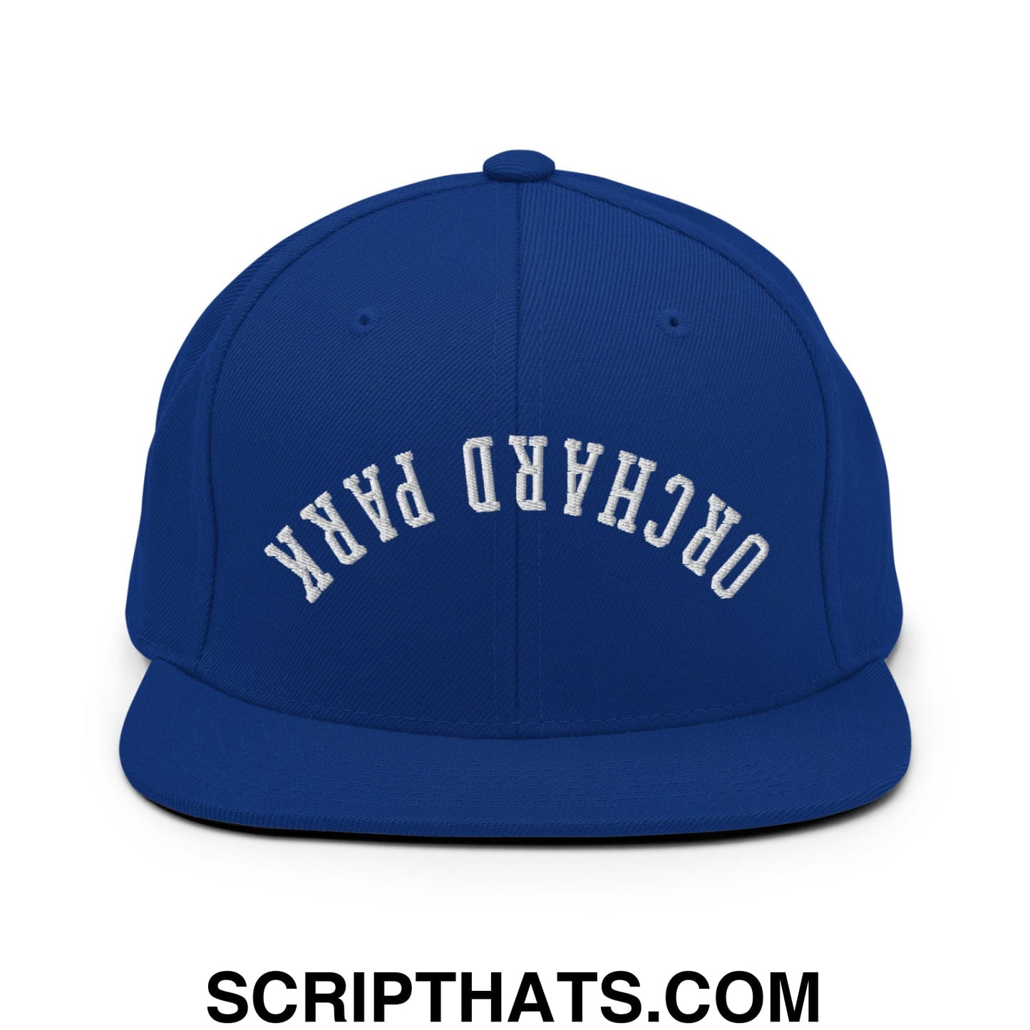 Upside Down Orchard Park Embroidered Flat Bill Brim Snapback Hat Royal Blue