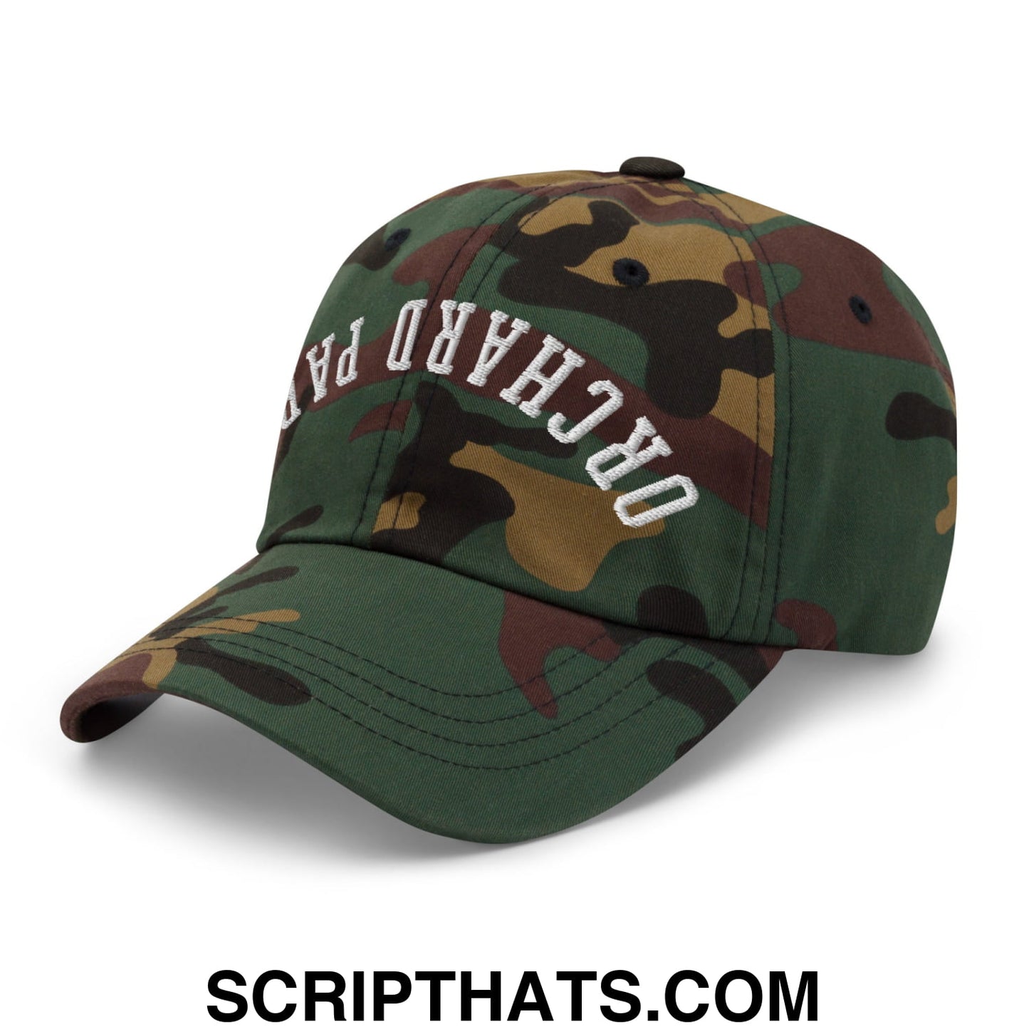 Upside Down Orchard Park Embroidered Unstructured Dad Hat Green Camo