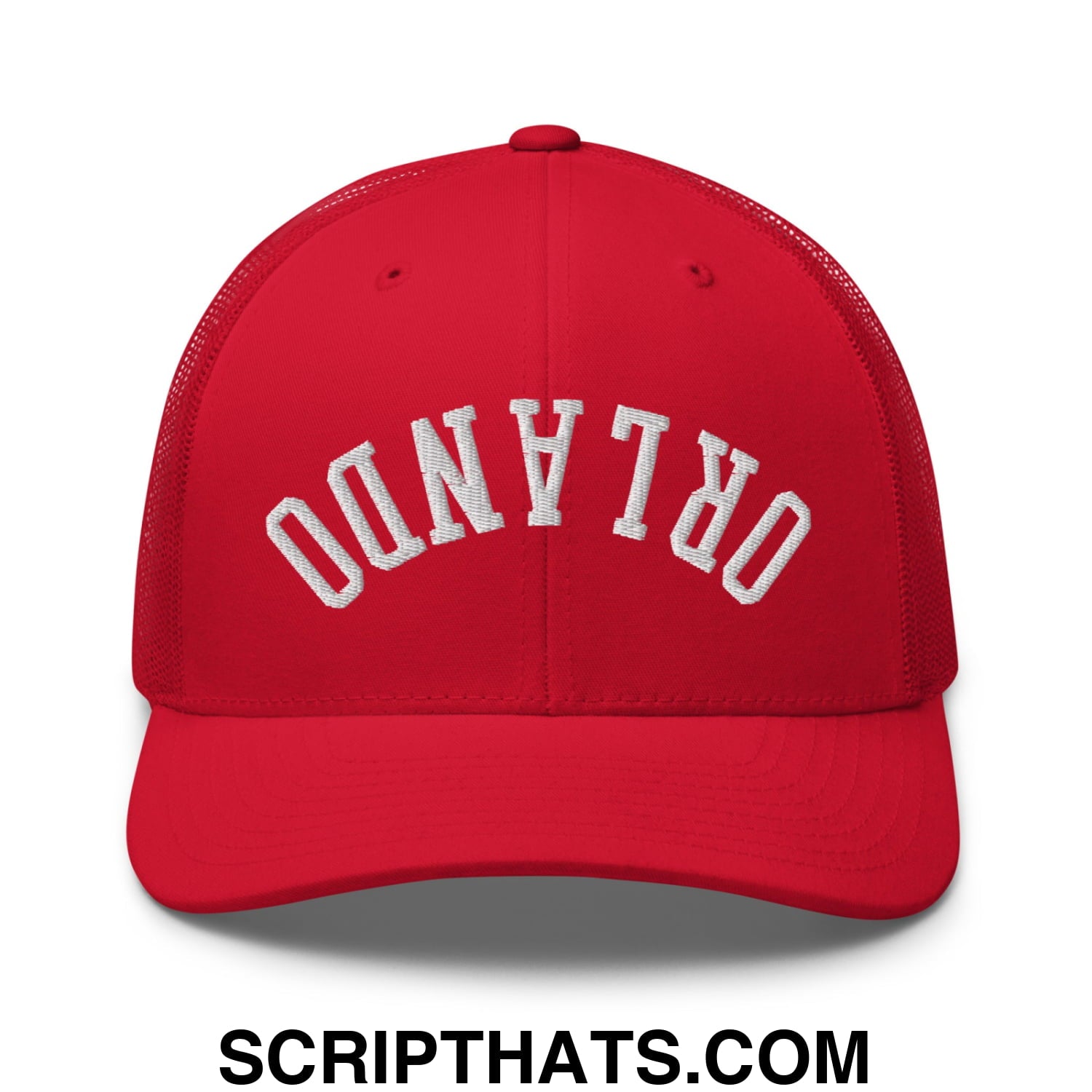 Upside Down Orlando Embroidered Mesh Trucker Hat Red