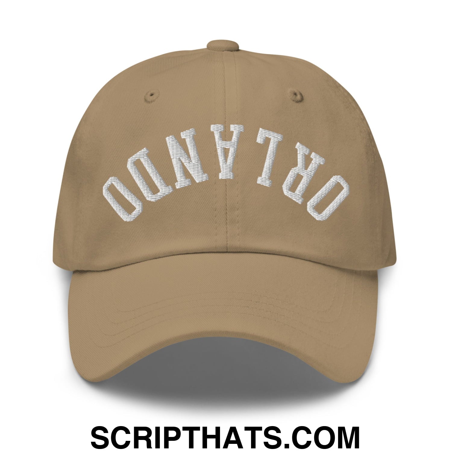 Upside Down Orlando Embroidered Unstructured Dad Hat Khaki