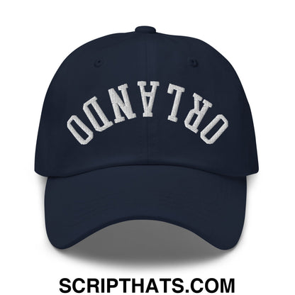 Upside Down Orlando Embroidered Unstructured Dad Hat Navy