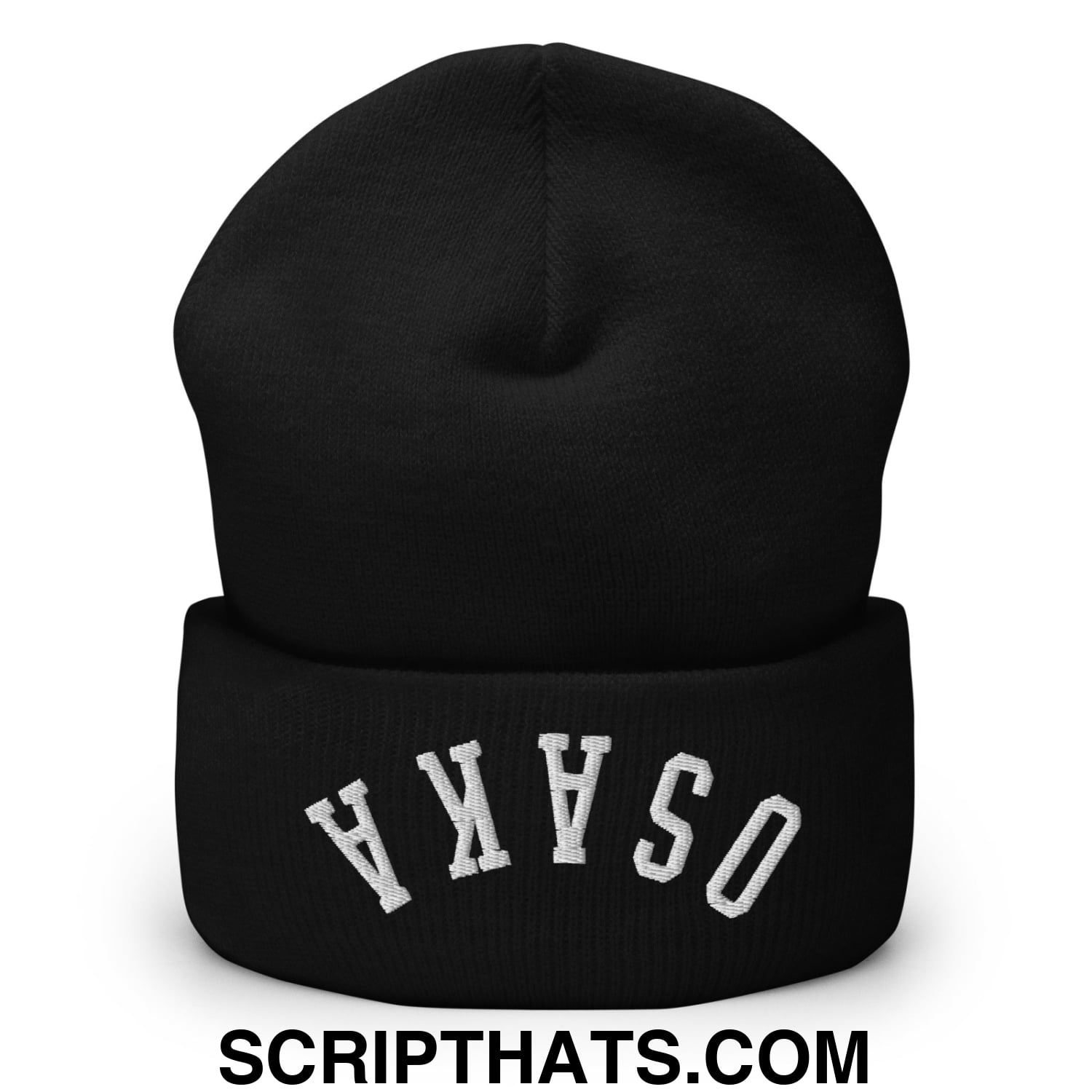 Upside Down Osaka Embroidered Cuffed Knit Beanie Black