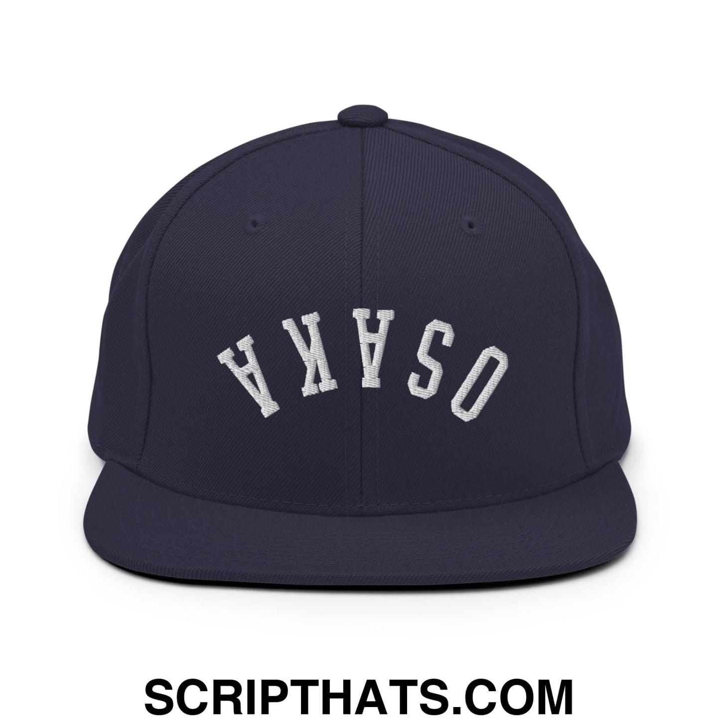 Upside Down Osaka Embroidered Flat Bill Brim Snapback Hat Navy