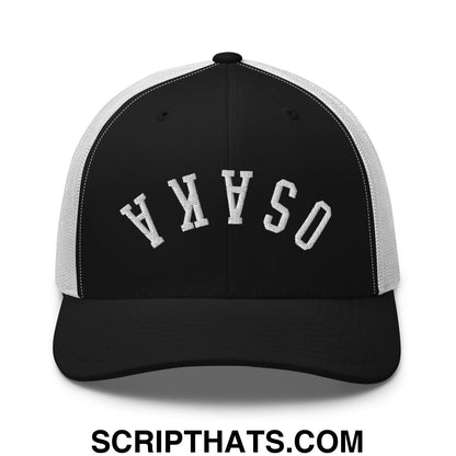 Upside Down Osaka Embroidered Mesh Trucker Hat Black White