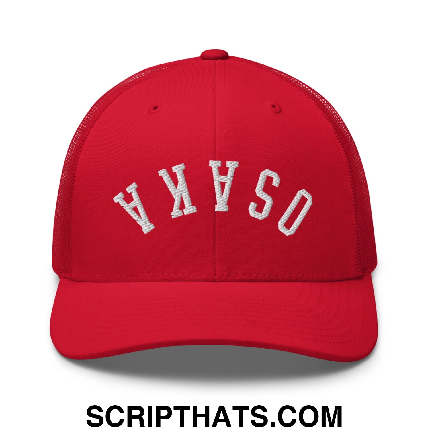 Upside Down Osaka Embroidered Mesh Trucker Hat Red