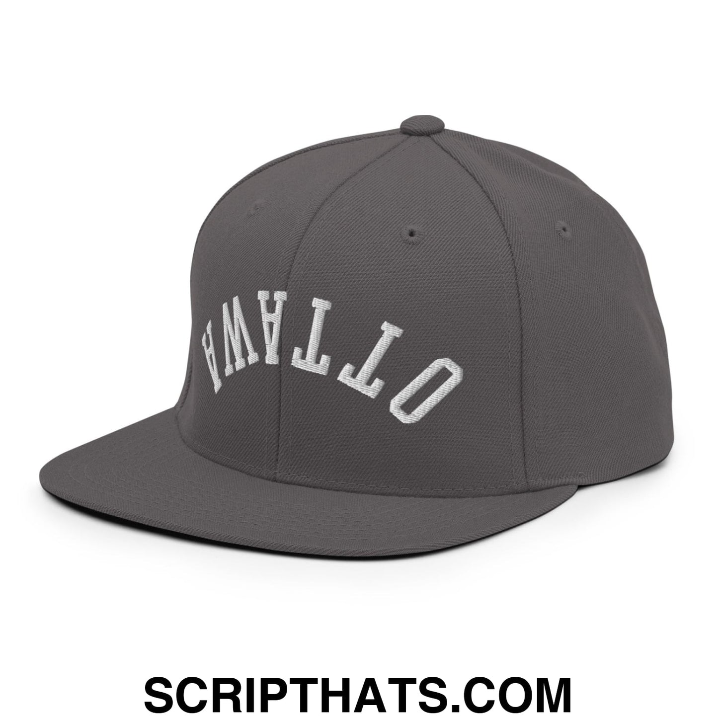 Upside Down Ottawa Embroidered Flat Bill Brim Snapback Hat Dark Grey