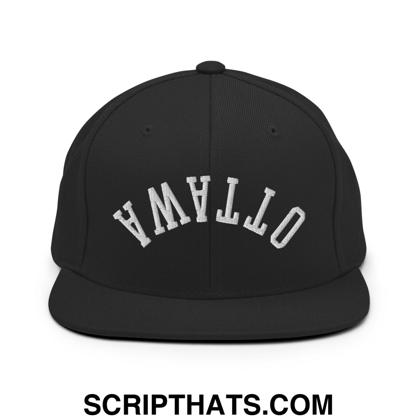 Upside Down Ottawa Embroidered Flat Bill Brim Snapback Hat Black