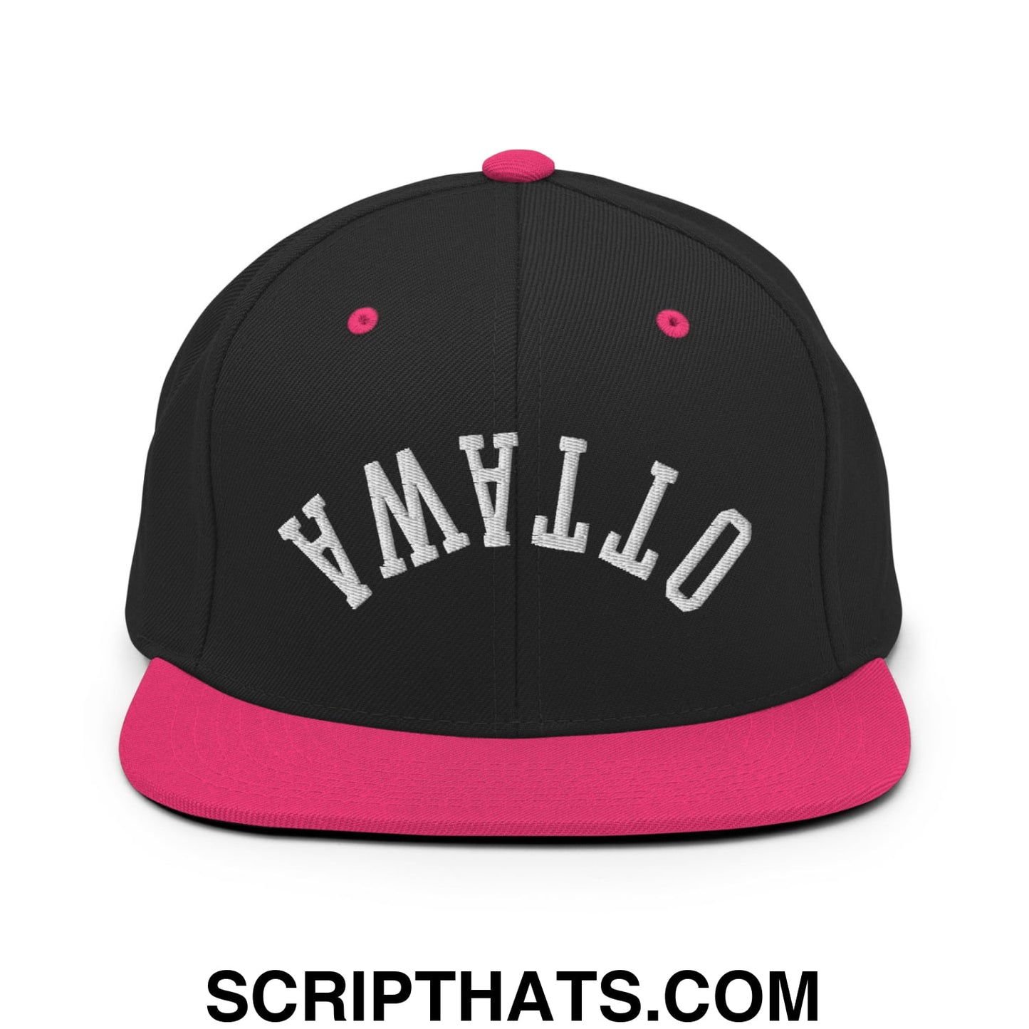 Upside Down Ottawa Embroidered Flat Bill Brim Snapback Hat Black Neon Pink