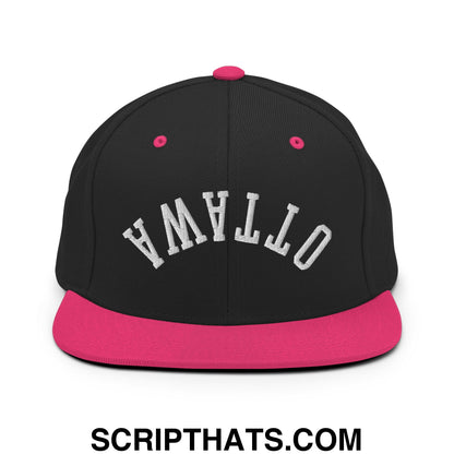 Upside Down Ottawa Embroidered Flat Bill Brim Snapback Hat Black Neon Pink