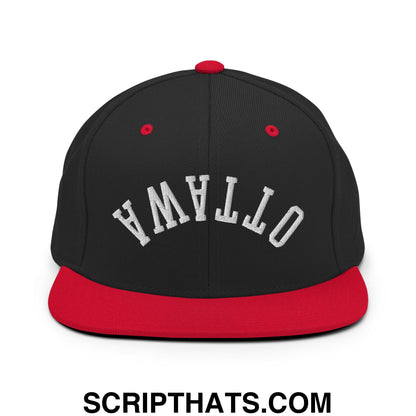Upside Down Ottawa Embroidered Flat Bill Brim Snapback Hat Black Red