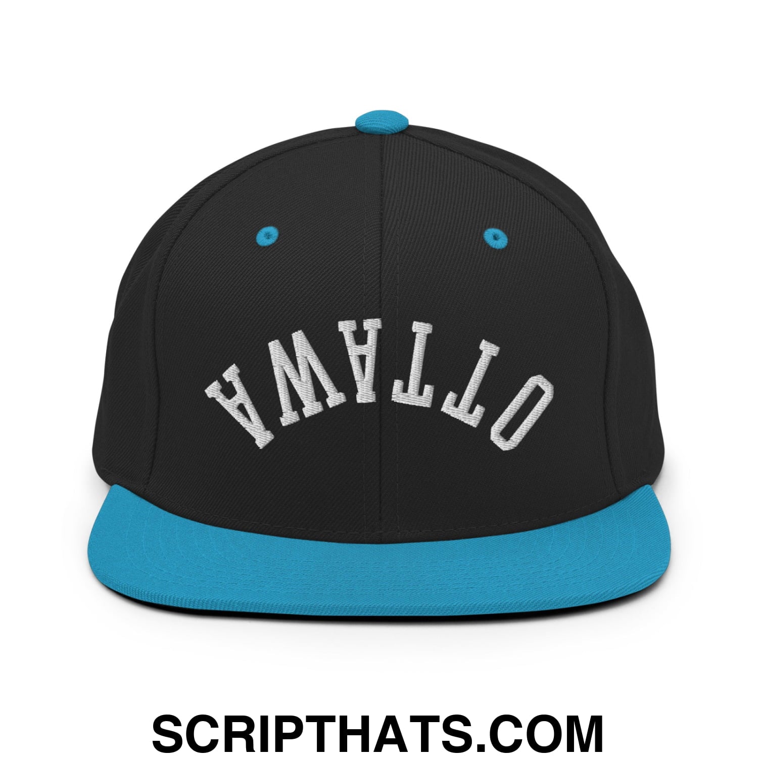 Upside Down Ottawa Embroidered Flat Bill Brim Snapback Hat Black Teal