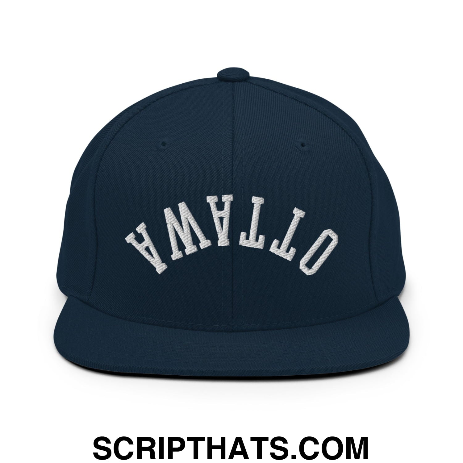 Upside Down Ottawa Embroidered Flat Bill Brim Snapback Hat Dark Navy