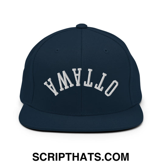 Upside Down Ottawa Embroidered Flat Bill Brim Snapback Hat Dark Navy