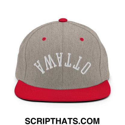 Upside Down Ottawa Embroidered Flat Bill Brim Snapback Hat Heather Grey Red