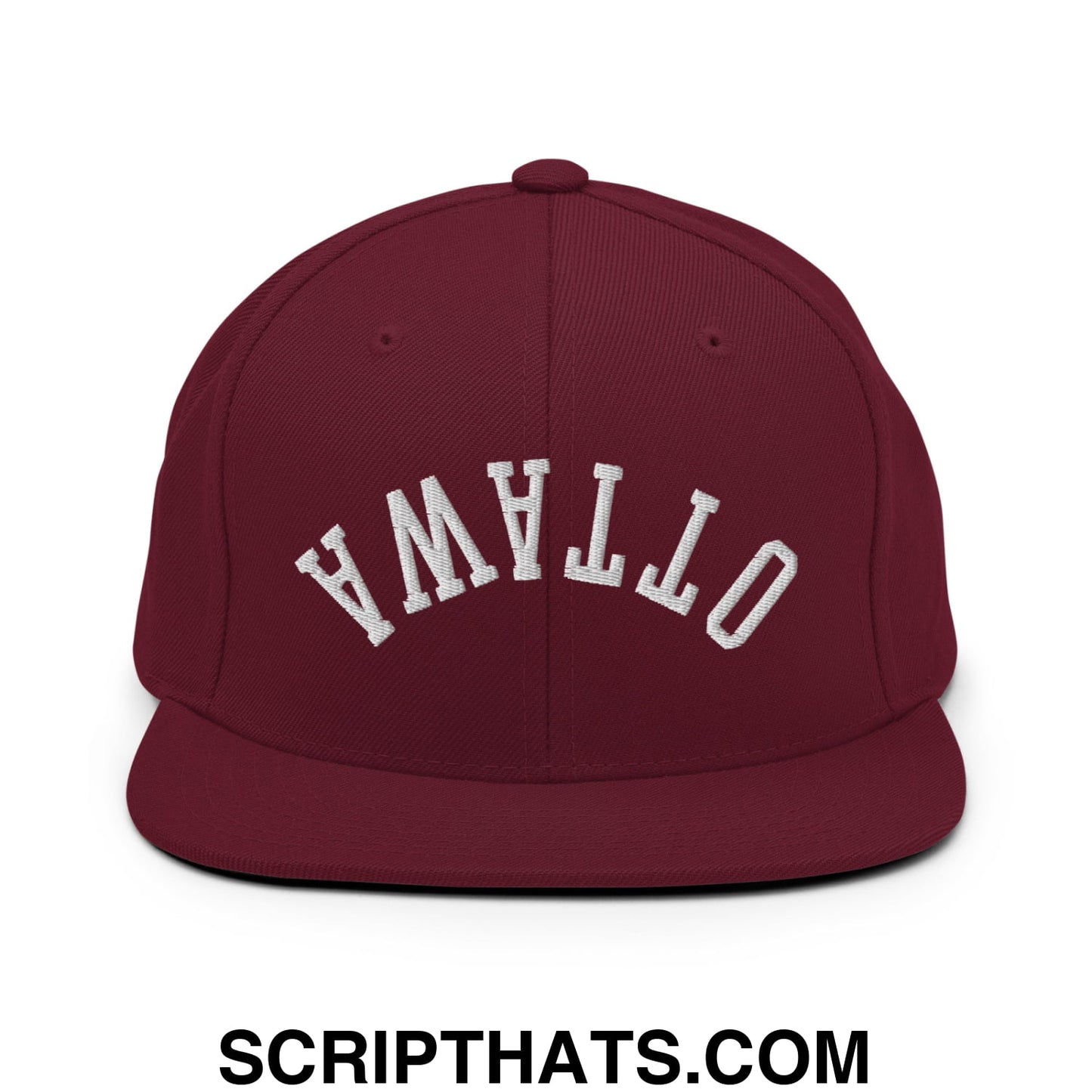 Upside Down Ottawa Embroidered Flat Bill Brim Snapback Hat Maroon