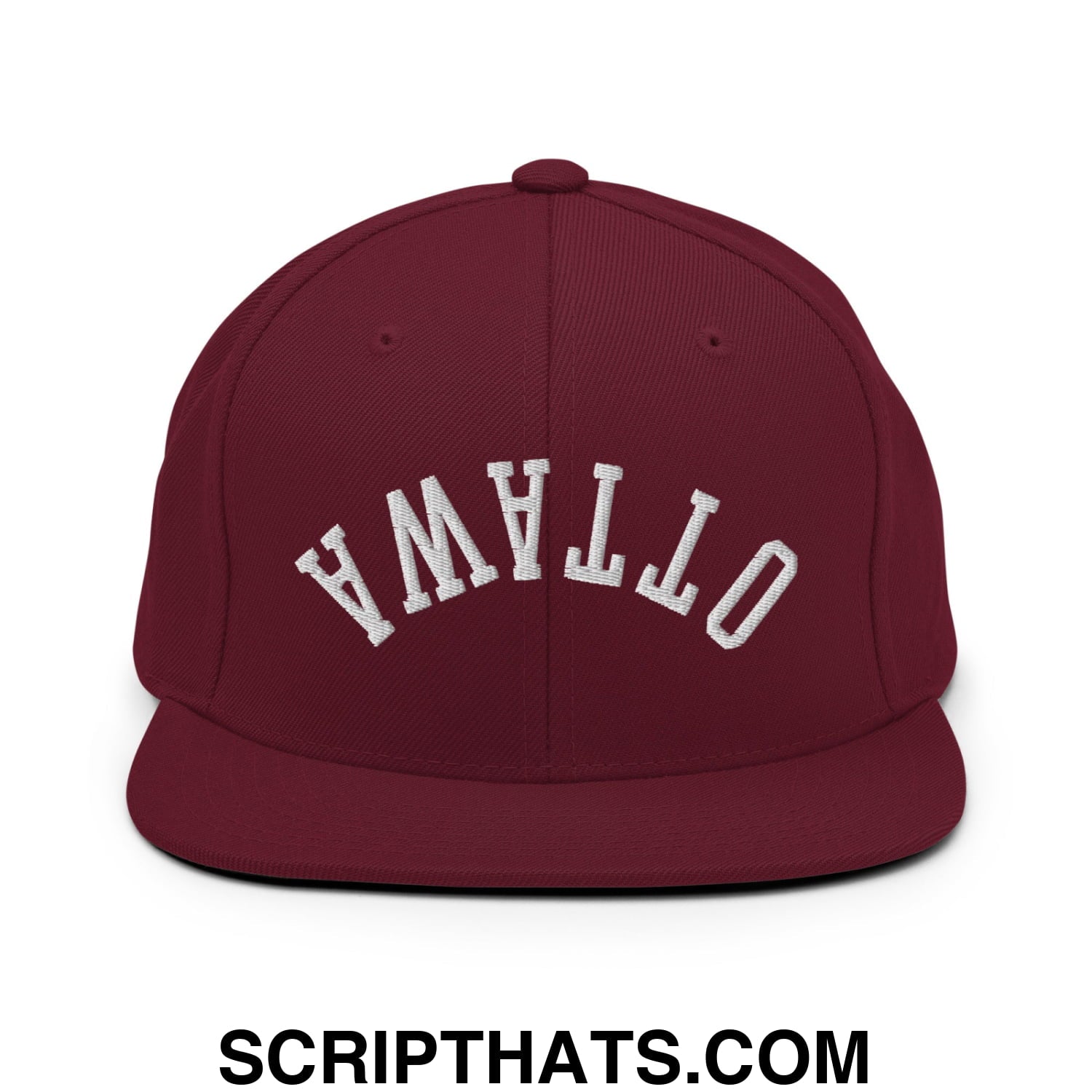 Upside Down Ottawa Embroidered Flat Bill Brim Snapback Hat Maroon
