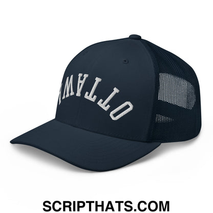 Upside Down Ottawa Embroidered Mesh Trucker Hat Navy