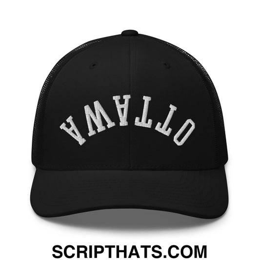 Upside Down Ottawa Embroidered Mesh Trucker Hat Black