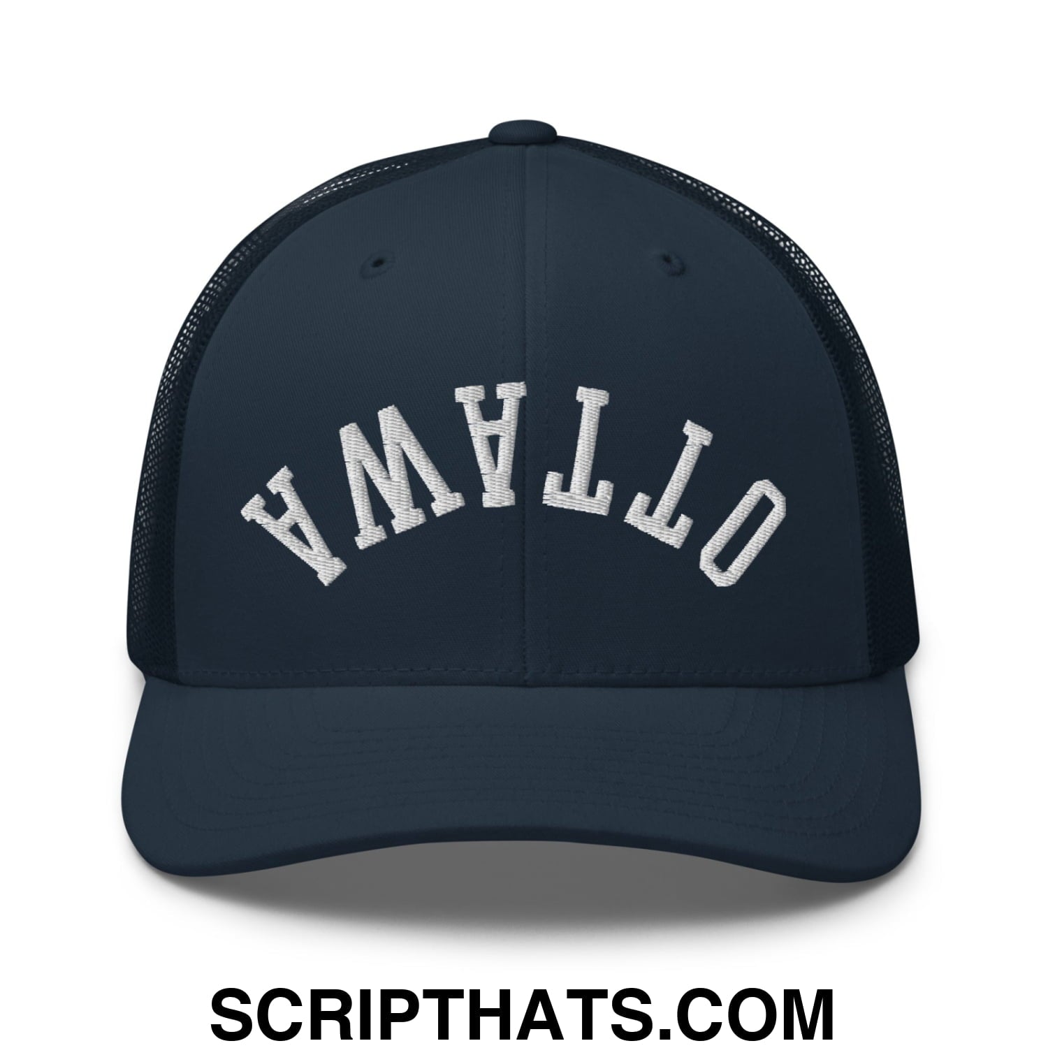 Upside Down Ottawa Embroidered Mesh Trucker Hat Navy