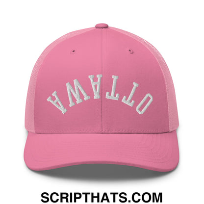 Upside Down Ottawa Embroidered Mesh Trucker Hat Pink