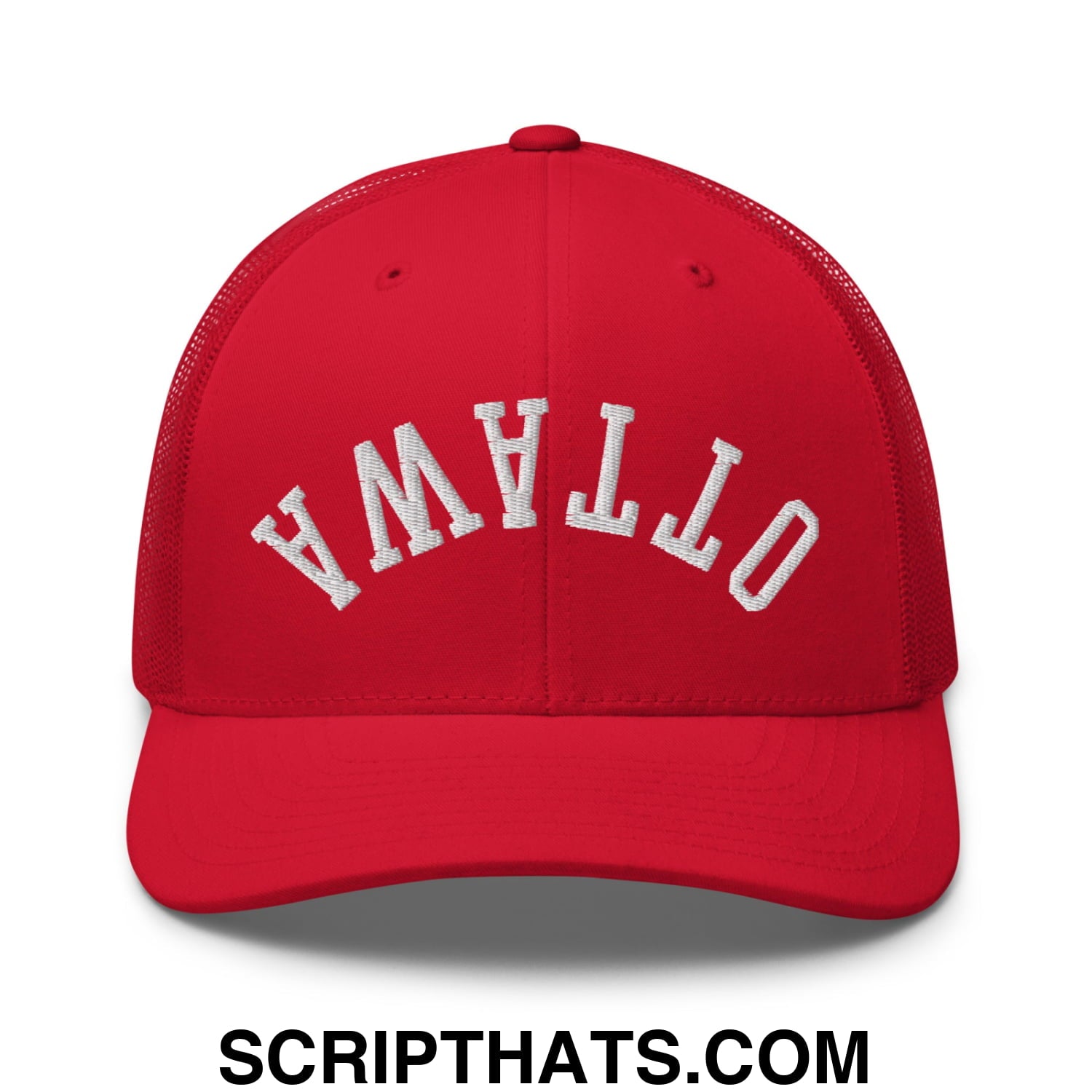 Upside Down Ottawa Embroidered Mesh Trucker Hat Red