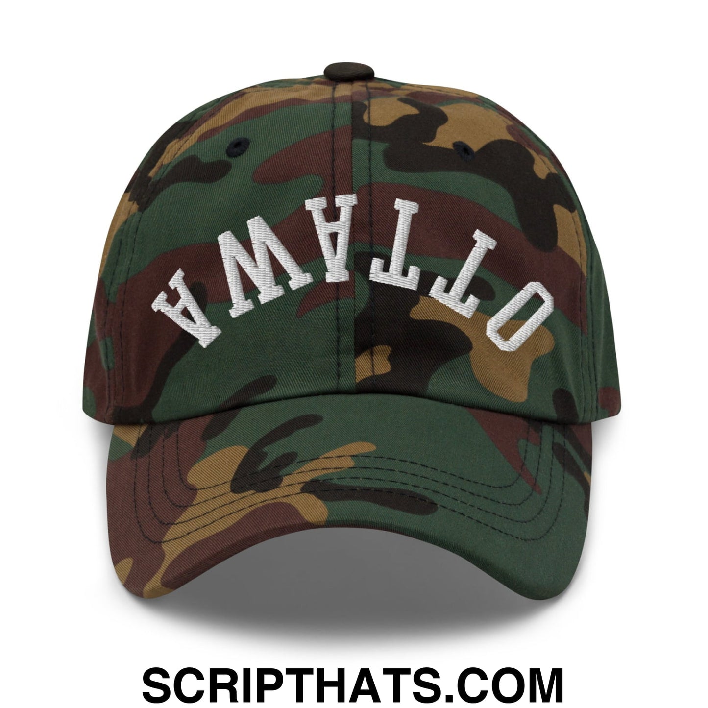 Upside Down Ottawa Embroidered Unstructured Dad Hat Green Camo