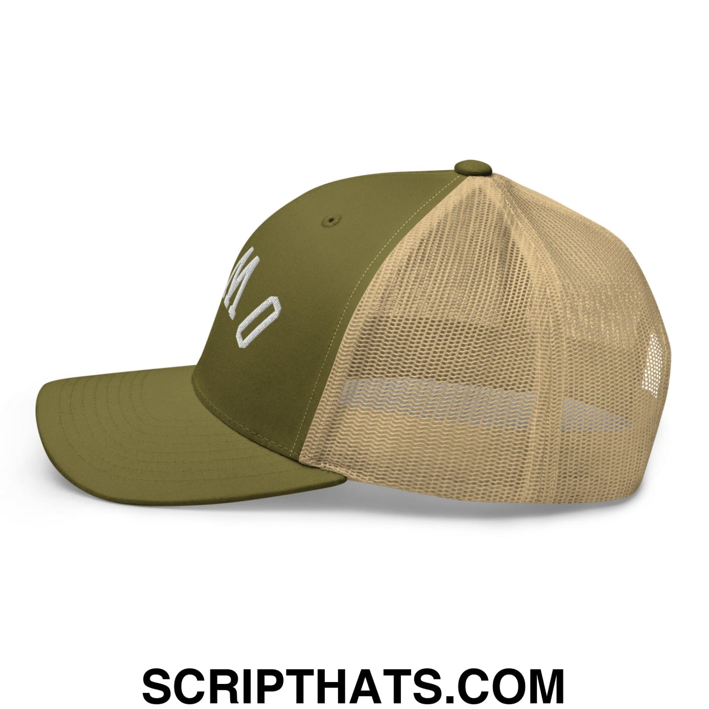 Upside Down Owls Embroidered Mesh Trucker Hat Moss Khaki