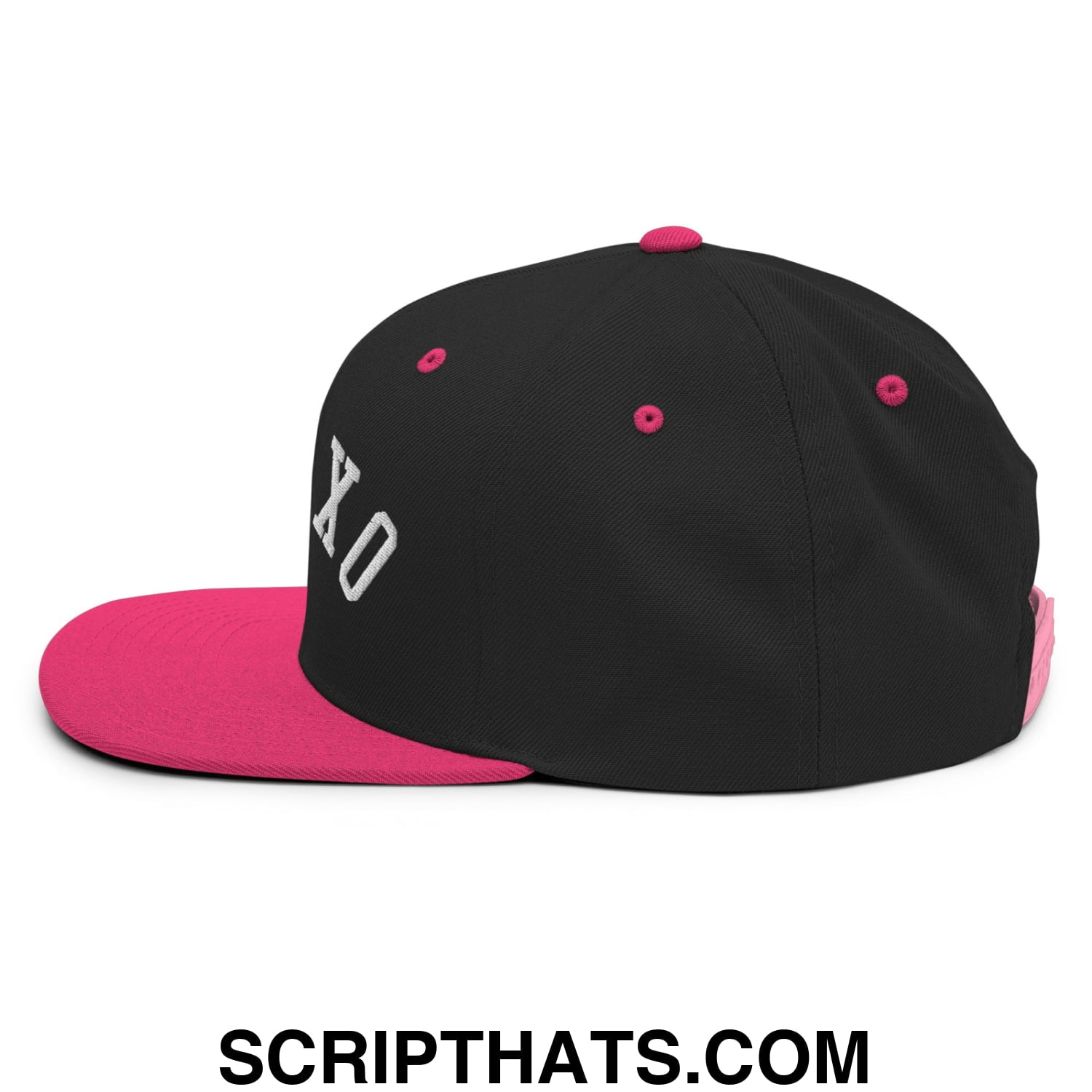 Upside Down Oxford Embroidered Flat Bill Brim Snapback Hat Black Neon Pink