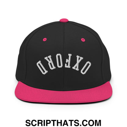 Upside Down Oxford Embroidered Flat Bill Brim Snapback Hat Black Neon Pink