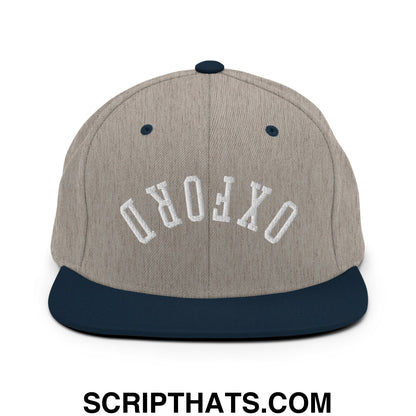 Upside Down Oxford Embroidered Flat Bill Brim Snapback Hat Heather Grey Navy