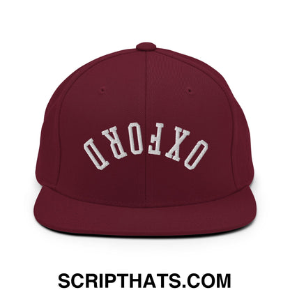 Upside Down Oxford Embroidered Flat Bill Brim Snapback Hat Maroon