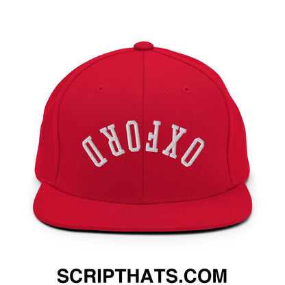 Upside Down Oxford Embroidered Flat Bill Brim Snapback Hat Red