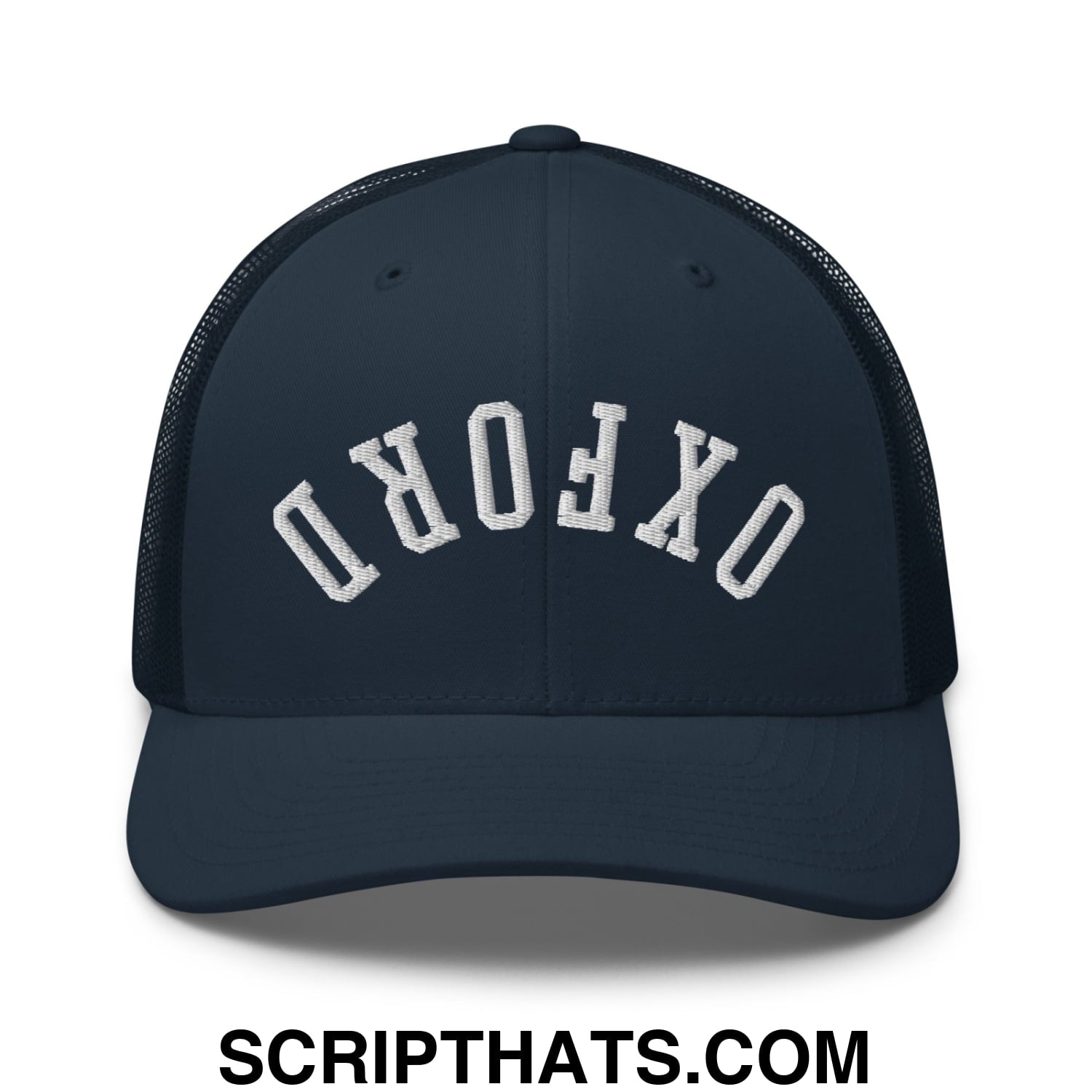 Upside Down Oxford Embroidered Mesh Trucker Hat Navy