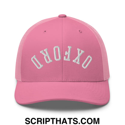 Upside Down Oxford Embroidered Mesh Trucker Hat Pink