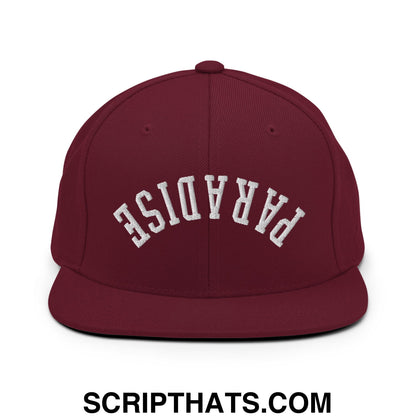 Upside Down Paradise Embroidered Flat Bill Brim Snapback Hat Maroon